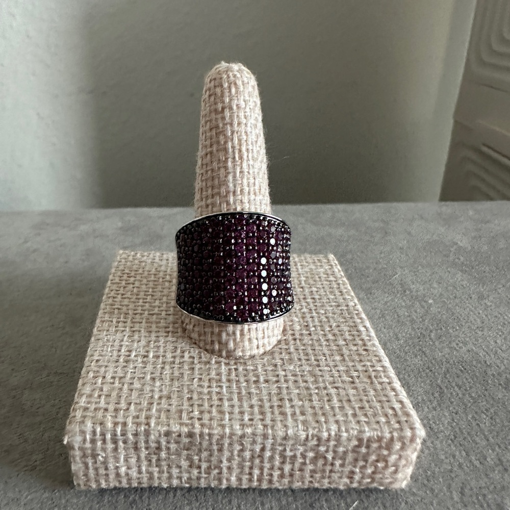 Pave Rhodolite Garnet 3/4" Wide Band Ring - Picture 2 of 13
